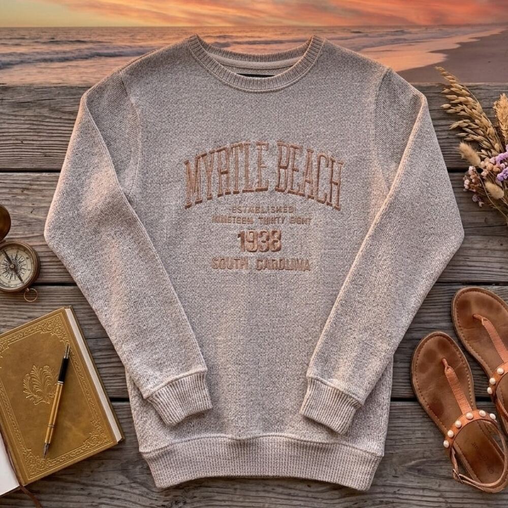 Myrtle Beach South Carolina Vintage 90s Logo Sweatshirt Beige Womens Small